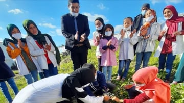 Students of Maruf al Rusafi School planting trees