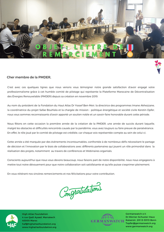 Lettre de remerciement PMDER