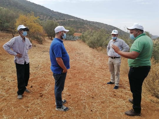 Local Volunteer Hicham in green t shirt in the field